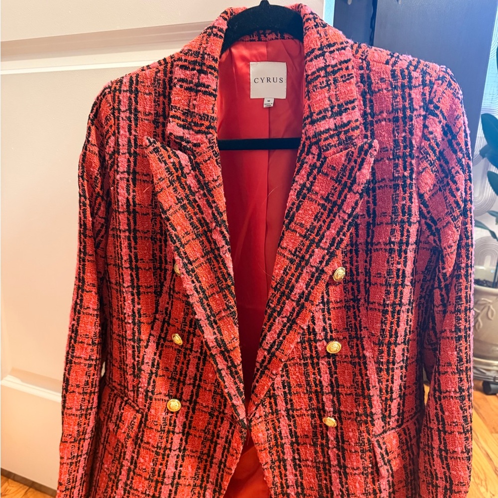 Cyrus Women's Vibrant Red Checkered Blazer